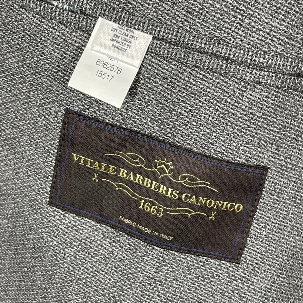 Bonobos Slim Fit Grey Vitale Barberis Canonico Wool Blazer 42R Unlined